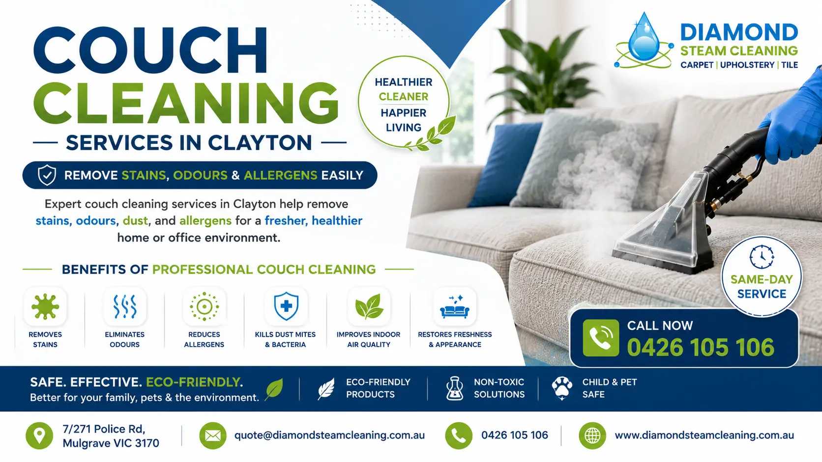 Couch Cleaning Services in Clayton: Remove Stains, Odours & Allergens Easily 1 Professional couch cleaning services in Clayton for stain removal odour elimination and allergen treatment