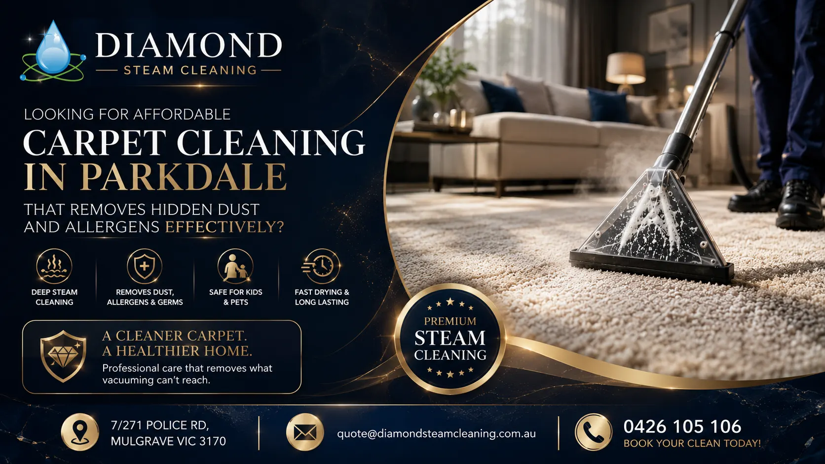 Looking for Affordable Carpet Cleaning in Parkdale That Removes Hidden Dust and Allergens Effectively? 1 Affordable Carpet Cleaning in Parkdale by Diamond Steam Cleaning removing hidden dust allergens stains and bacteria using professional deep steam cleaning equipment