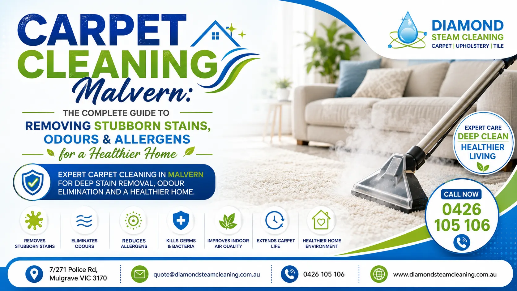 Carpet Cleaning Malvern: The Complete Guide to Removing Stubborn Stains, Odours & Allergens for a Healthier Home 1 Professional carpet cleaning in Malvern removing stubborn stains odours and allergens with deep steam cleaning