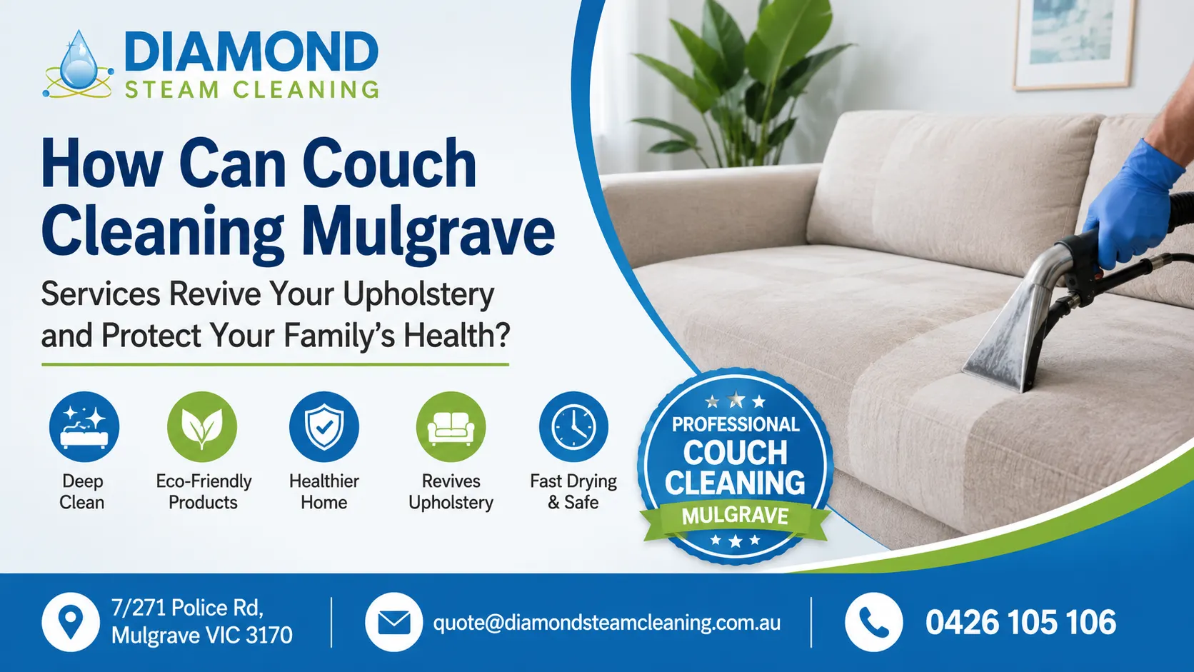 How Can Couch Cleaning Mulgrave Services Revive Your Upholstery and Protect Your Family's Health? 1 Expert Couch Cleaning Mulgrave service restoring fabric upholstery with professional steam cleaning equipment.